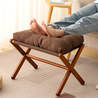 Contemporary Scandinavian Bamboo Faux Cashmere Rectangular Footstool With Foldable Design For Living Room And Entryway