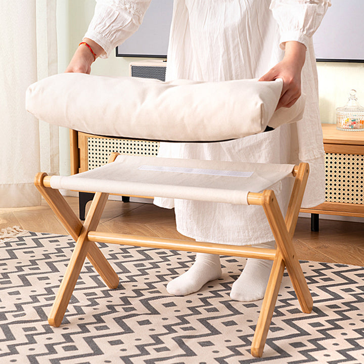 Contemporary Scandinavian Bamboo Faux Cashmere Rectangular Footstool With Foldable Design For Living Room And Entryway