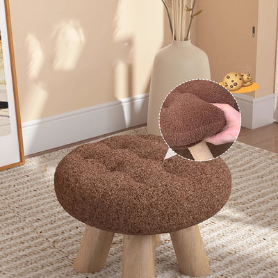 Contemporary Scandinavian Lambswool Wood Round Cookie Low Stool With Stackable Design For Living Room