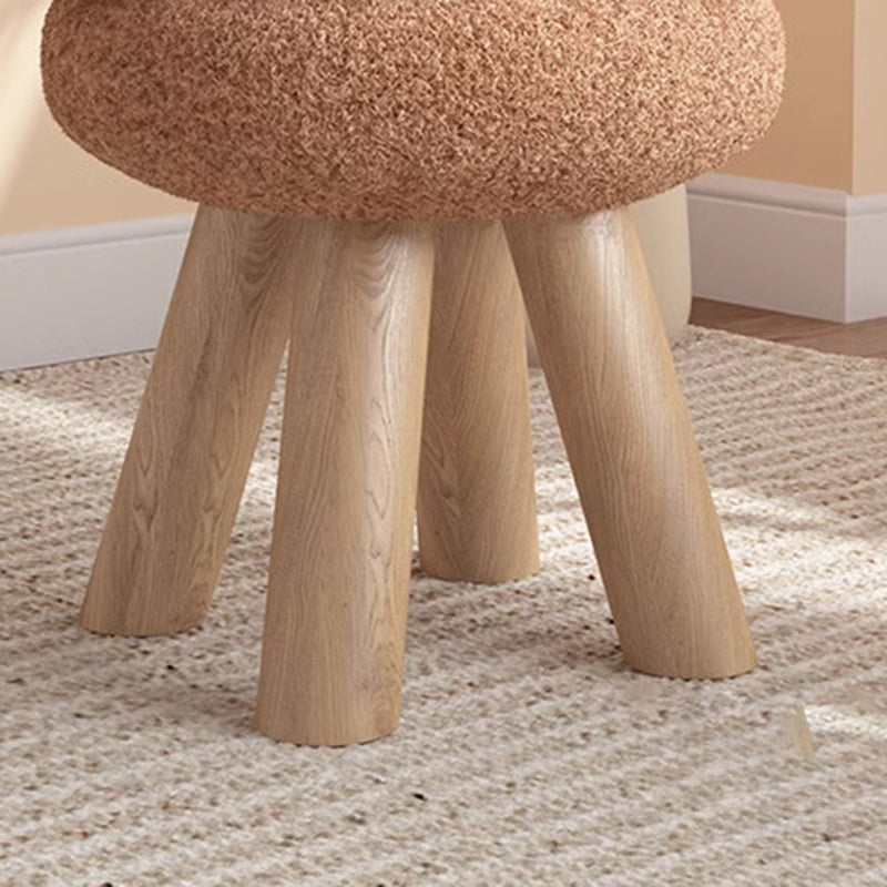 Taburete bajo redondo tipo cookie de madera y tela sherpa de estilo escandinavo contemporáneo con diseño apilable para sala de estar 