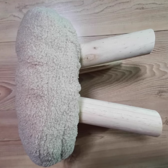 Taburete bajo redondo tipo cookie de madera y tela sherpa de estilo escandinavo contemporáneo con diseño apilable para sala de estar 