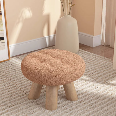 Contemporary Scandinavian Lambswool Wood Round Cookie Low Stool With Stackable Design For Living Room