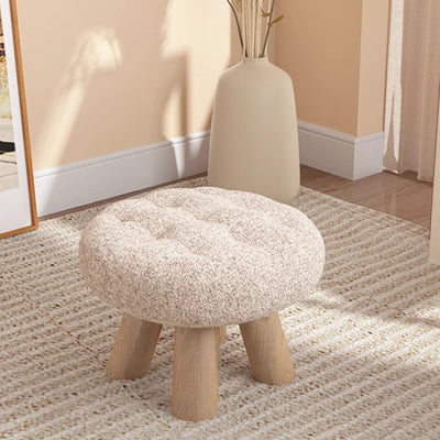 Contemporary Scandinavian Lambswool Wood Round Cookie Low Stool With Stackable Design For Living Room