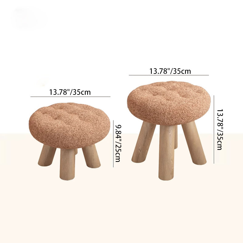 Taburete bajo redondo tipo cookie de madera y tela sherpa de estilo escandinavo contemporáneo con diseño apilable para sala de estar 