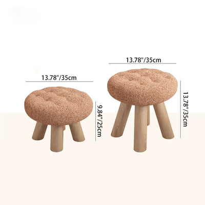 Contemporary Scandinavian Lambswool Wood Round Cookie Low Stool With Stackable Design For Living Room