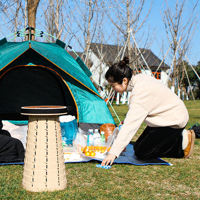 Contemporary Creative Plastic Round Textured Camping Low Stool With Adjustable Foldable Design For Outdoor Patio