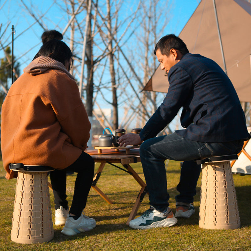 Contemporary Creative Plastic Round Textured Camping Low Stool With Adjustable Foldable Design For Outdoor Patio
