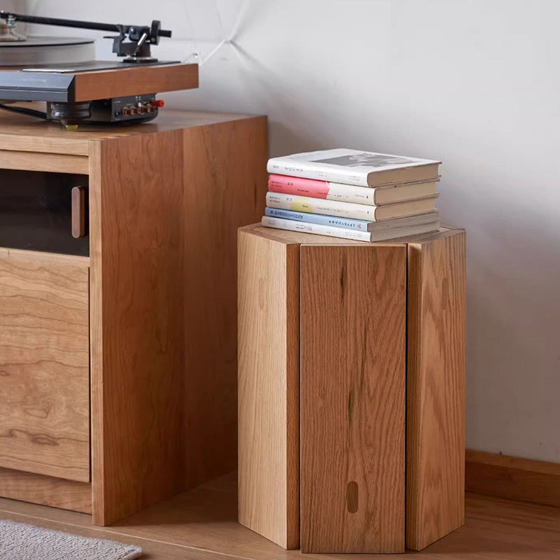Modern Simplicity Solid Wood Hexagonal Honeycomb Low Stool With Stackable Design For Living Room