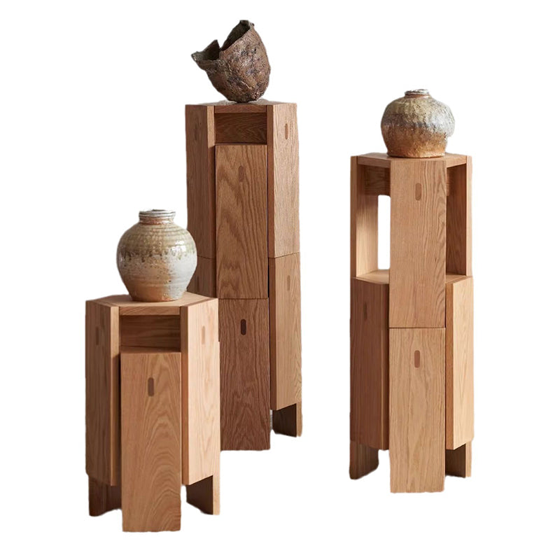 Modern Simplicity Solid Wood Hexagonal Honeycomb Low Stool With Stackable Design For Living Room