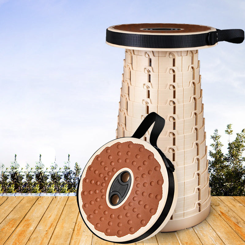 Contemporary Creative Plastic Round Textured Camping Low Stool With Adjustable Foldable Design For Outdoor Patio