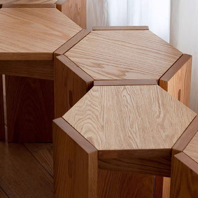 Modern Simplicity Solid Wood Hexagonal Honeycomb Low Stool With Stackable Design For Living Room