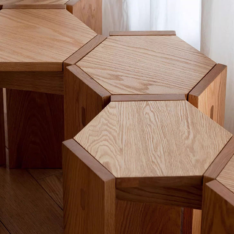 Modern Simplicity Solid Wood Hexagonal Honeycomb Low Stool With Stackable Design For Living Room
