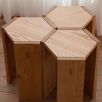 Modern Simplicity Solid Wood Hexagonal Honeycomb Low Stool With Stackable Design For Living Room