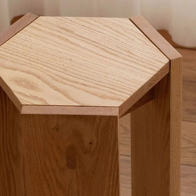 Modern Simplicity Solid Wood Hexagonal Honeycomb Low Stool With Stackable Design For Living Room