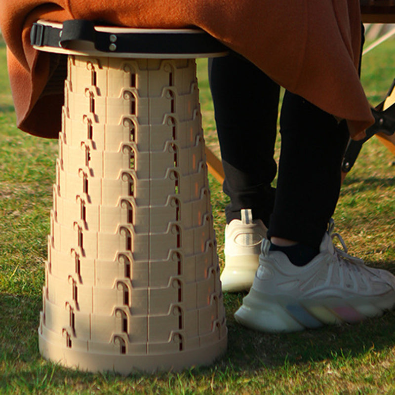 Contemporary Creative Plastic Round Textured Camping Low Stool With Adjustable Foldable Design For Outdoor Patio