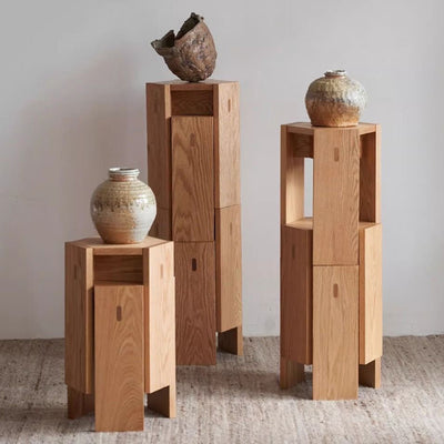 Modern Simplicity Solid Wood Hexagonal Honeycomb Low Stool With Stackable Design For Living Room