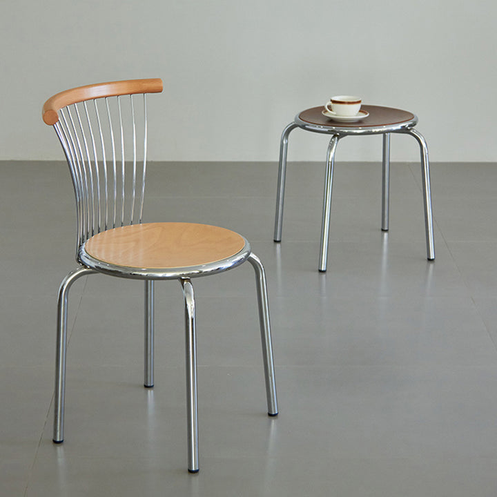 Modern Mid-Century Beech Wood Plywood Iron Round Line Dining Chair With Backrest For Dining Room