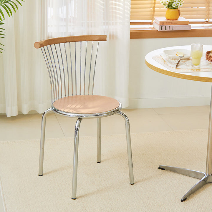 Modern Mid-Century Beech Wood Plywood Iron Round Line Dining Chair With Backrest For Dining Room