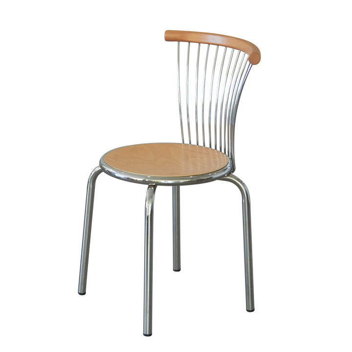 Modern Mid-Century Beech Wood Plywood Iron Round Line Dining Chair With Backrest For Dining Room