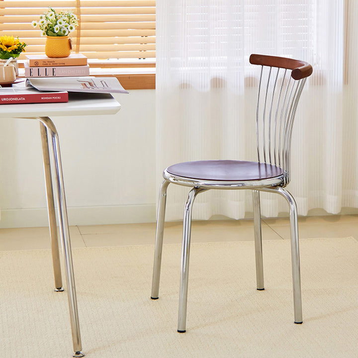 Modern Mid-Century Beech Wood Plywood Iron Round Line Dining Chair With Backrest For Dining Room