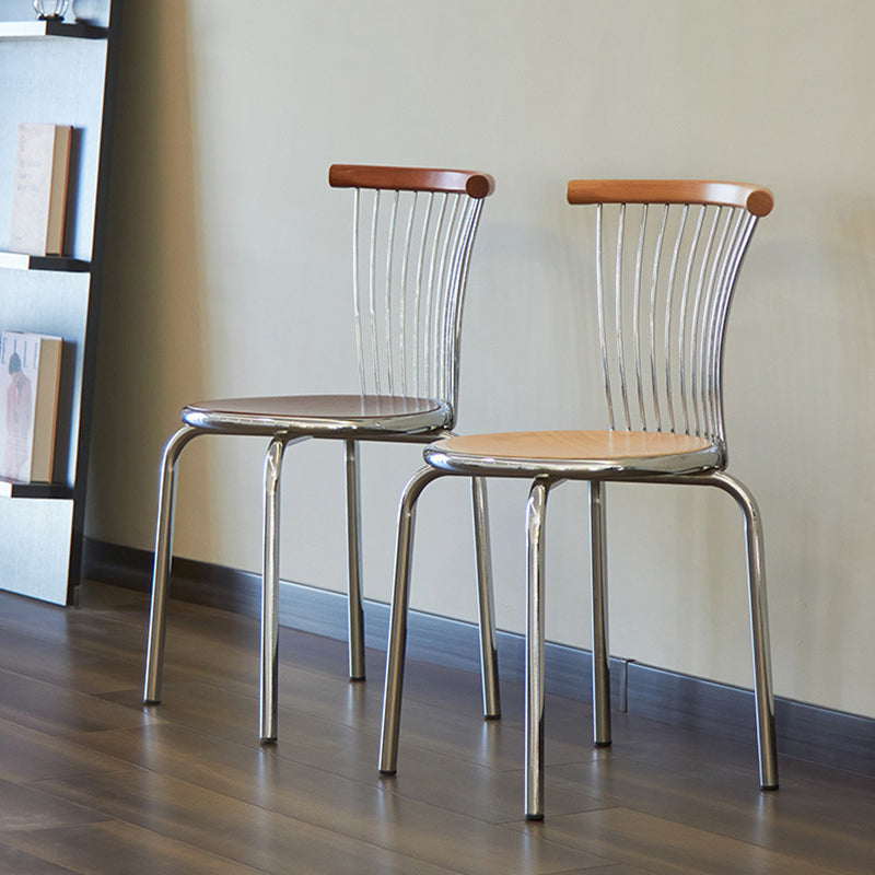 Modern Mid-Century Beech Wood Plywood Iron Round Line Dining Chair With Backrest For Dining Room
