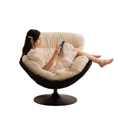Chaise de salon pivotante avec dossier en cuir nordique contemporain à gratter pour chat, métal, base ronde incurvée pour salon 