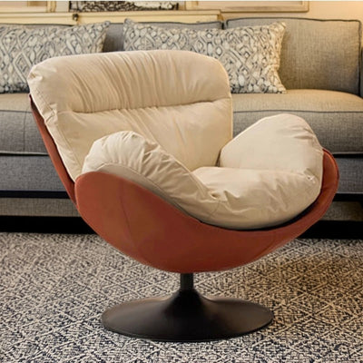 Chaise de salon pivotante avec dossier en cuir nordique contemporain à gratter pour chat, métal, base ronde incurvée pour salon 