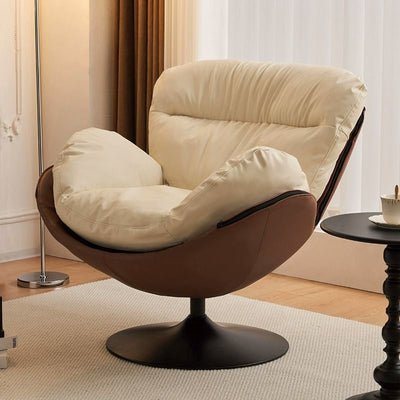 Chaise de salon pivotante avec dossier en cuir nordique contemporain à gratter pour chat, métal, base ronde incurvée pour salon 