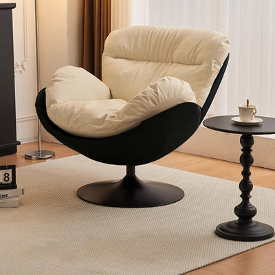 Chaise de salon pivotante avec dossier en cuir nordique contemporain à gratter pour chat, métal, base ronde incurvée pour salon 