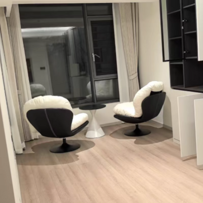 Chaise de salon pivotante avec dossier en cuir nordique contemporain à gratter pour chat, métal, base ronde incurvée pour salon 