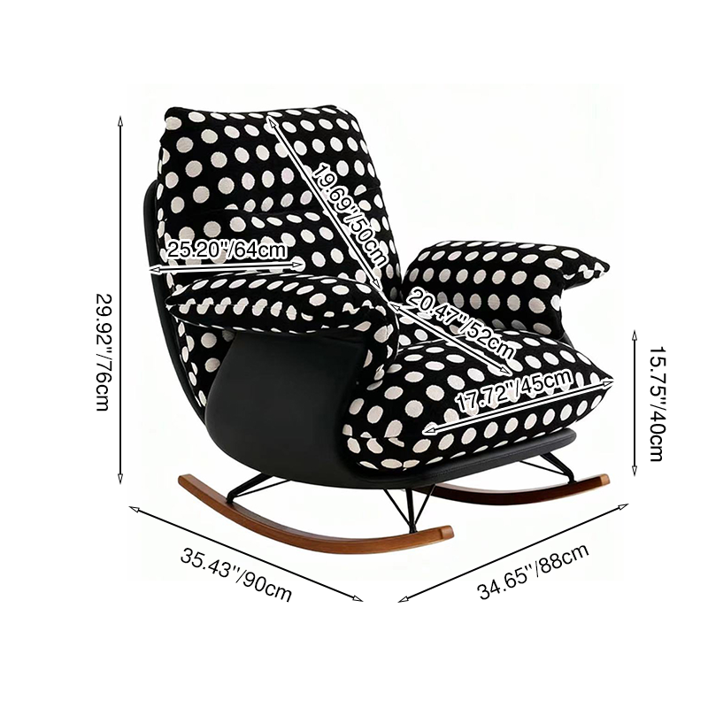 Moderner Mid-Century-Stoff Kunstleder Eisen Holz Polka Dot Schaukelstuhl Rückenlehne Armlehne für Wohnzimmer 