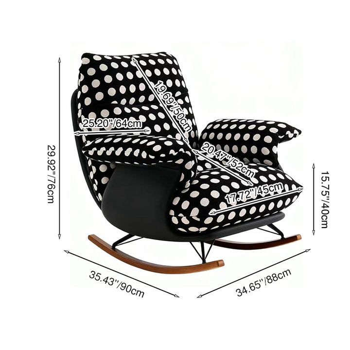 Moderner Mid-Century-Stoff Kunstleder Eisen Holz Polka Dot Schaukelstuhl Rückenlehne Armlehne für Wohnzimmer 