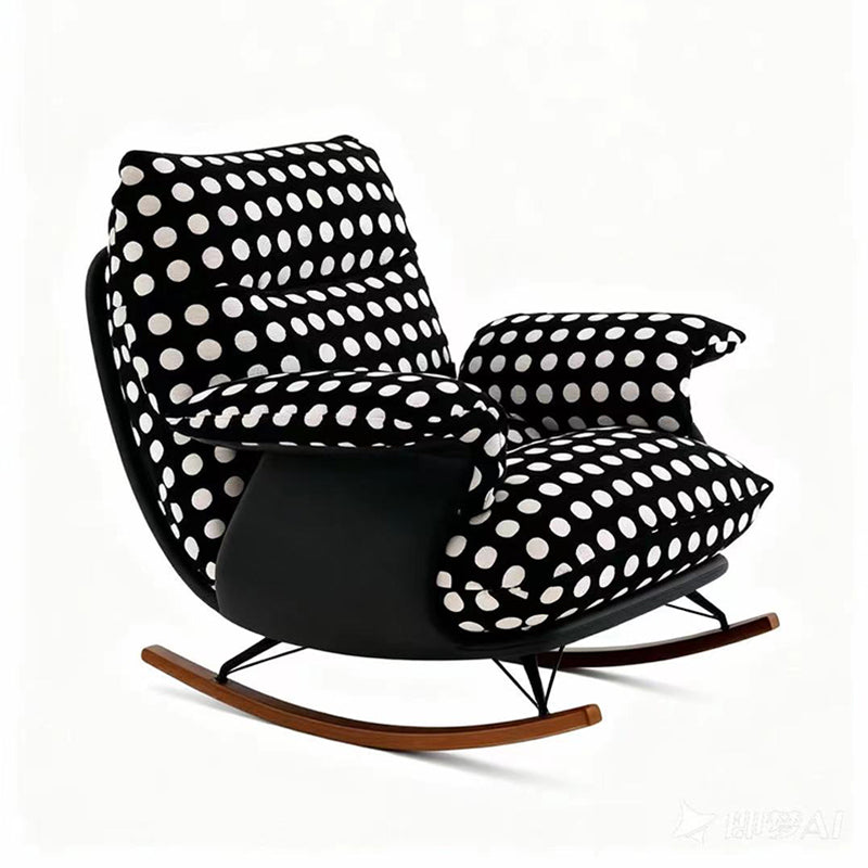 Moderner Mid-Century-Stoff Kunstleder Eisen Holz Polka Dot Schaukelstuhl Rückenlehne Armlehne für Wohnzimmer 