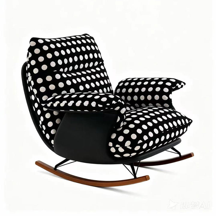 Moderner Mid-Century-Stoff Kunstleder Eisen Holz Polka Dot Schaukelstuhl Rückenlehne Armlehne für Wohnzimmer 