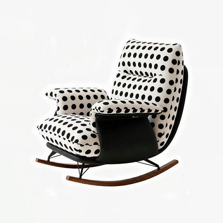 Moderner Mid-Century-Stoff Kunstleder Eisen Holz Polka Dot Schaukelstuhl Rückenlehne Armlehne für Wohnzimmer 