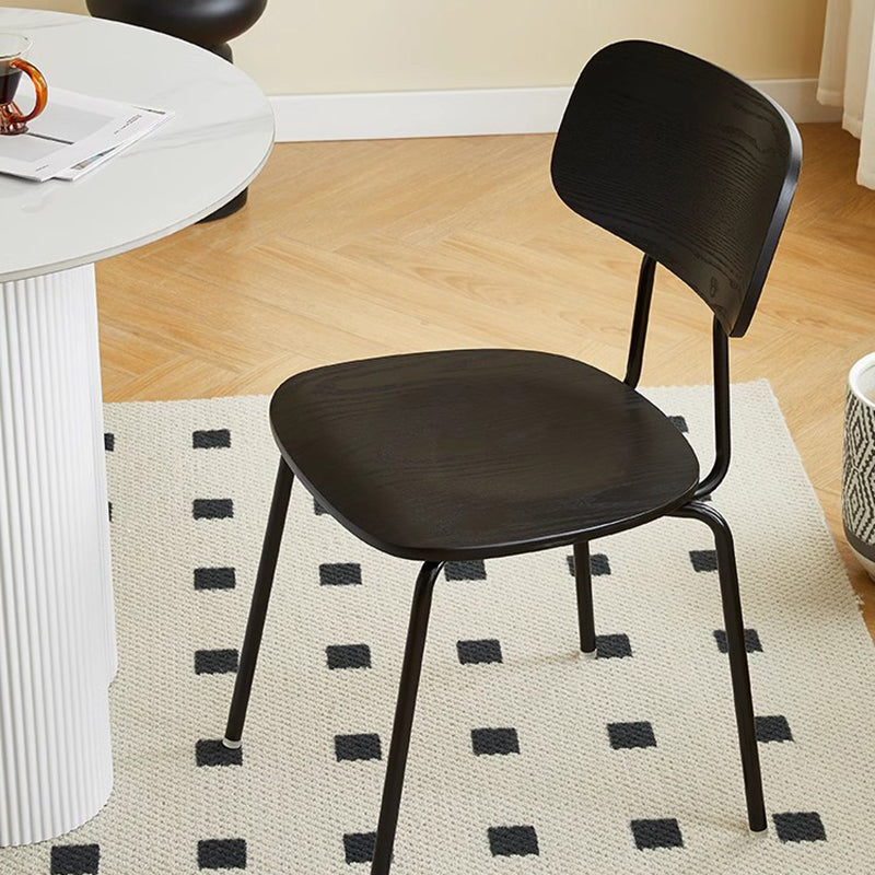 Moderner Mid-Century Sperrholz Kohlenstoffstahl Abgerundeter Quadratischer Gebogener Stapelbarer Esszimmerstuhl Für Esszimmer 