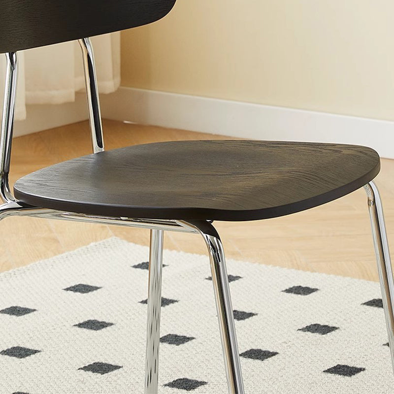 Moderner Mid-Century Sperrholz Kohlenstoffstahl Abgerundeter Quadratischer Gebogener Stapelbarer Esszimmerstuhl Für Esszimmer 