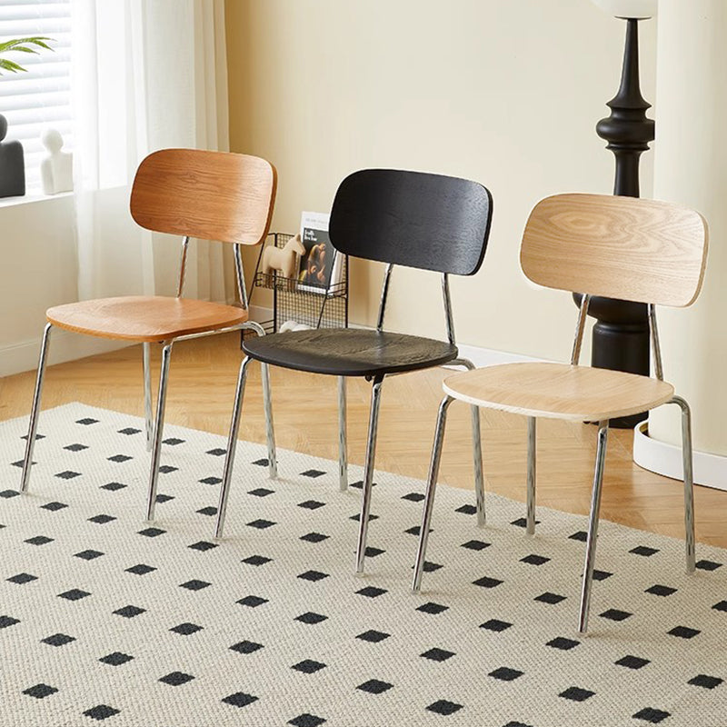 Moderner Mid-Century Sperrholz Kohlenstoffstahl Abgerundeter Quadratischer Gebogener Stapelbarer Esszimmerstuhl Für Esszimmer 