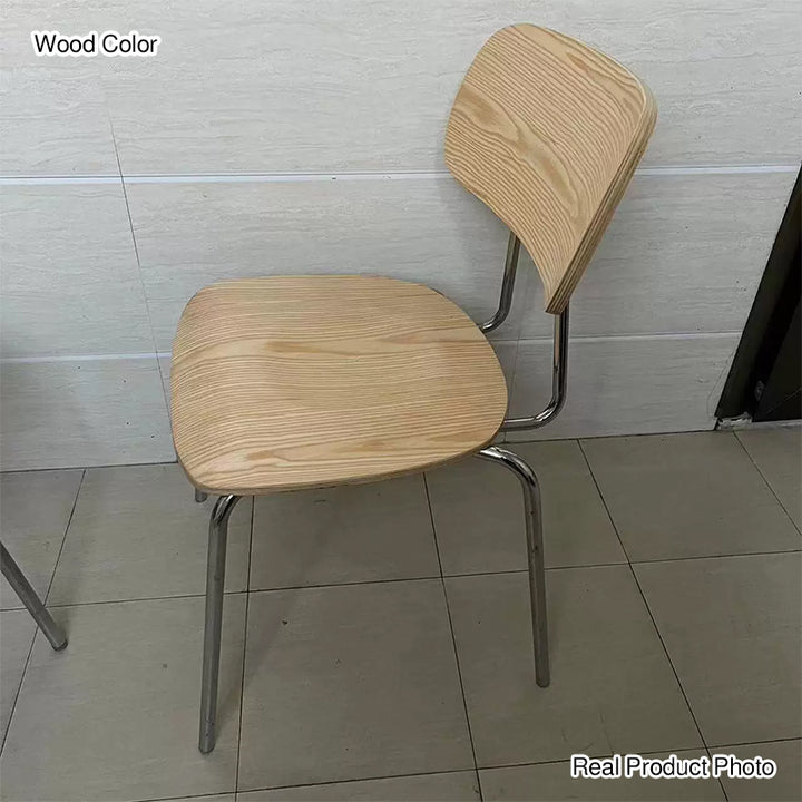 Moderner Mid-Century Sperrholz Kohlenstoffstahl Abgerundeter Quadratischer Gebogener Stapelbarer Esszimmerstuhl Für Esszimmer 