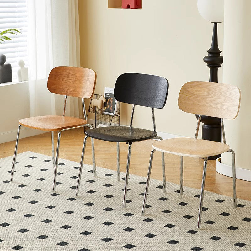 Moderner Mid-Century Sperrholz Kohlenstoffstahl Abgerundeter Quadratischer Gebogener Stapelbarer Esszimmerstuhl Für Esszimmer 