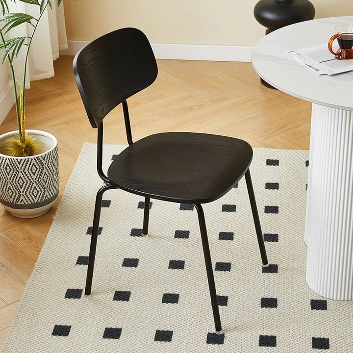 Moderner Mid-Century Sperrholz Kohlenstoffstahl Abgerundeter Quadratischer Gebogener Stapelbarer Esszimmerstuhl Für Esszimmer 