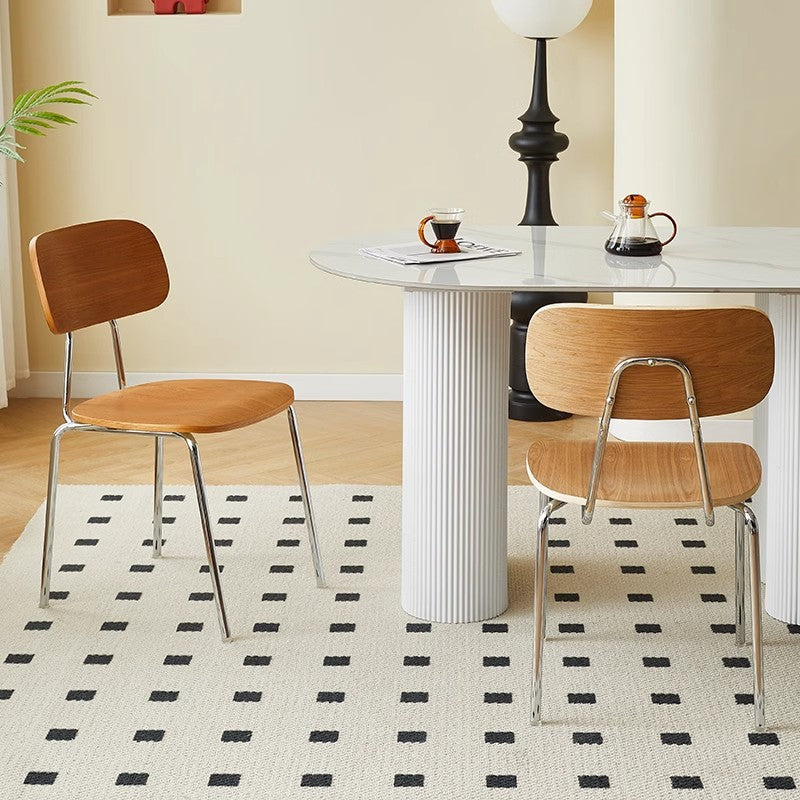 Moderner Mid-Century Sperrholz Kohlenstoffstahl Abgerundeter Quadratischer Gebogener Stapelbarer Esszimmerstuhl Für Esszimmer 