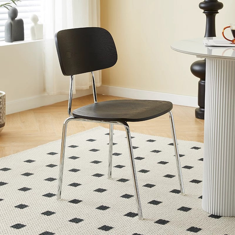 Moderner Mid-Century Sperrholz Kohlenstoffstahl Abgerundeter Quadratischer Gebogener Stapelbarer Esszimmerstuhl Für Esszimmer 
