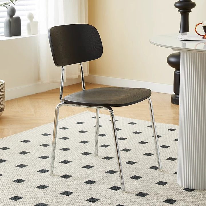 Moderner Mid-Century Sperrholz Kohlenstoffstahl Abgerundeter Quadratischer Gebogener Stapelbarer Esszimmerstuhl Für Esszimmer 