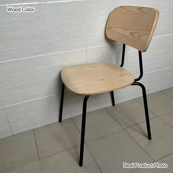 Moderner Mid-Century Sperrholz Kohlenstoffstahl Abgerundeter Quadratischer Gebogener Stapelbarer Esszimmerstuhl Für Esszimmer 