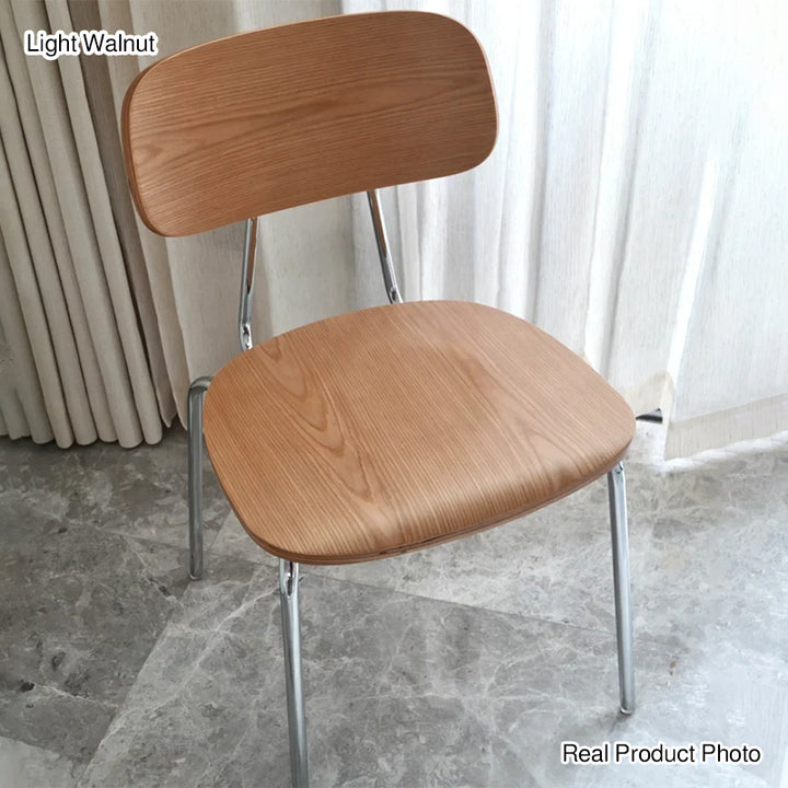 Moderner Mid-Century Sperrholz Kohlenstoffstahl Abgerundeter Quadratischer Gebogener Stapelbarer Esszimmerstuhl Für Esszimmer 