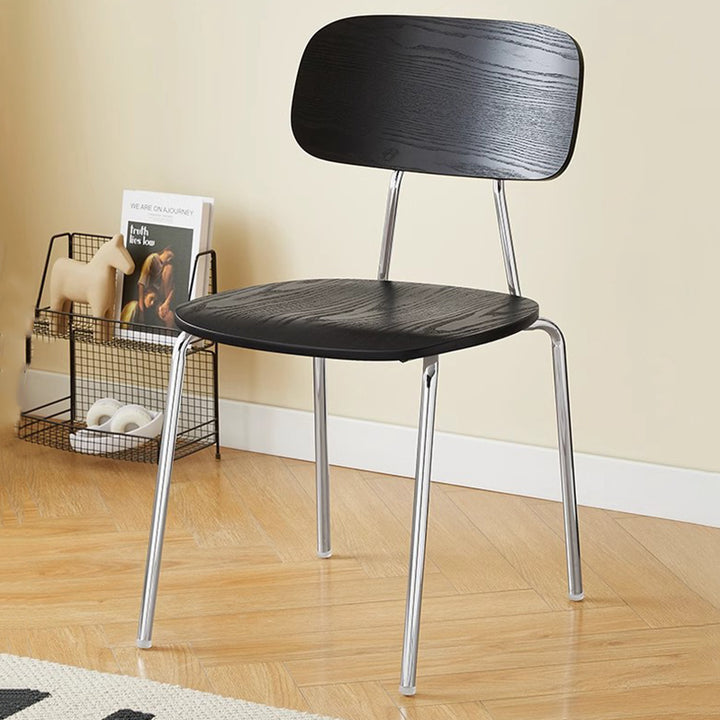 Moderner Mid-Century Sperrholz Kohlenstoffstahl Abgerundeter Quadratischer Gebogener Stapelbarer Esszimmerstuhl Für Esszimmer 