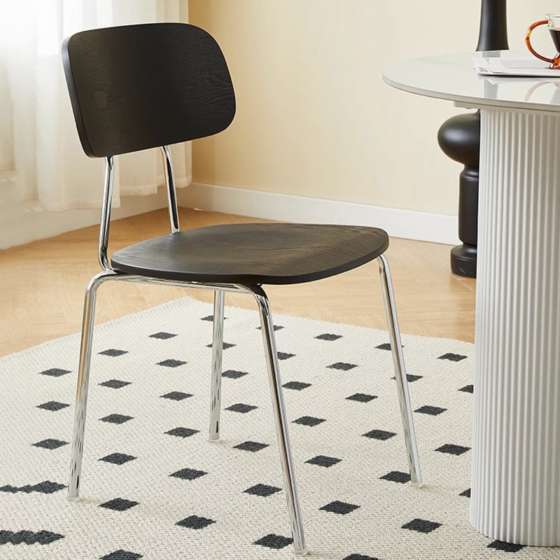 Moderner Mid-Century Sperrholz Kohlenstoffstahl Abgerundeter Quadratischer Gebogener Stapelbarer Esszimmerstuhl Für Esszimmer 