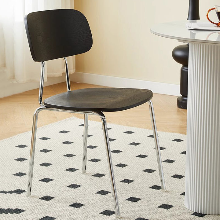 Moderner Mid-Century Sperrholz Kohlenstoffstahl Abgerundeter Quadratischer Gebogener Stapelbarer Esszimmerstuhl Für Esszimmer 