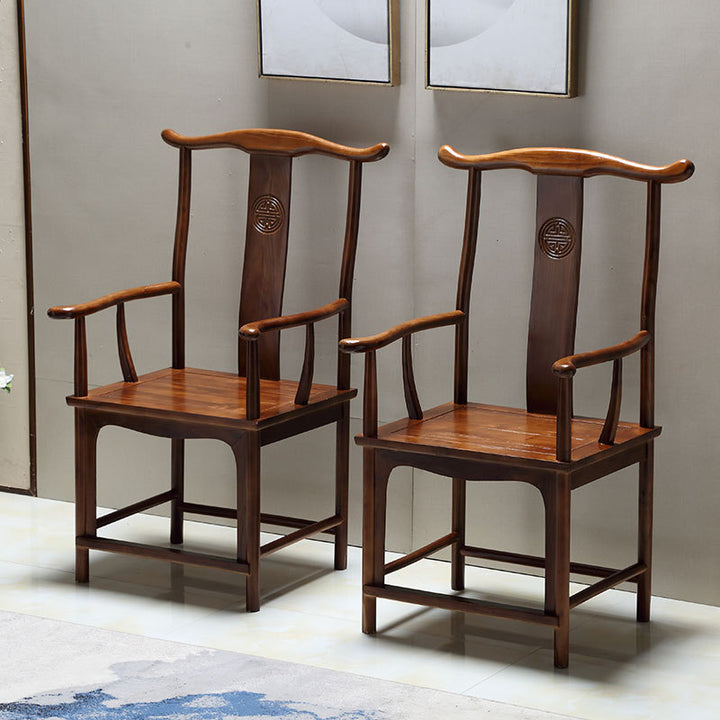 Traditional Chinese Rubberwood Plywood Official's Hat Dining Chair Armrest For Dining Room